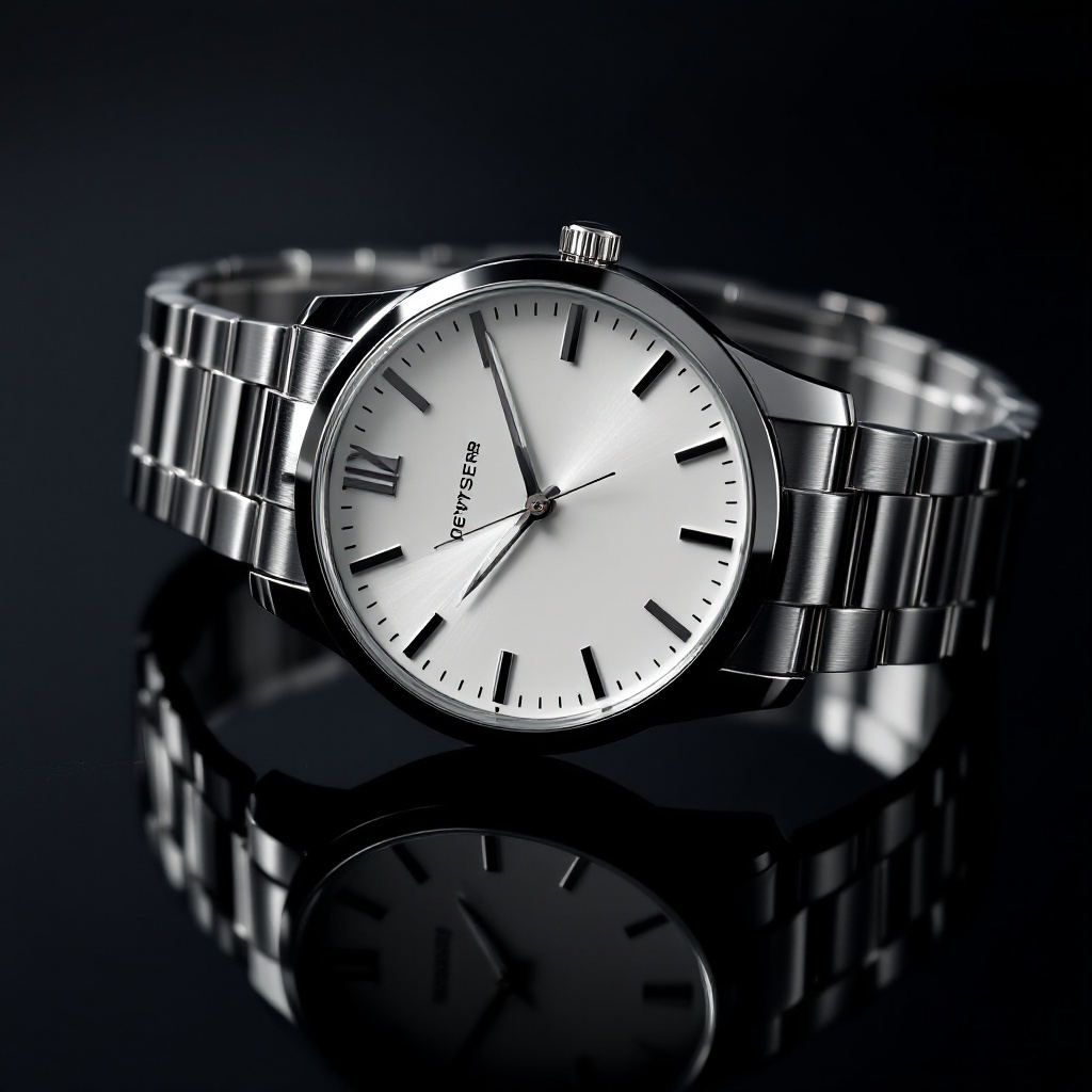 Wristwatch on a mirrored surface