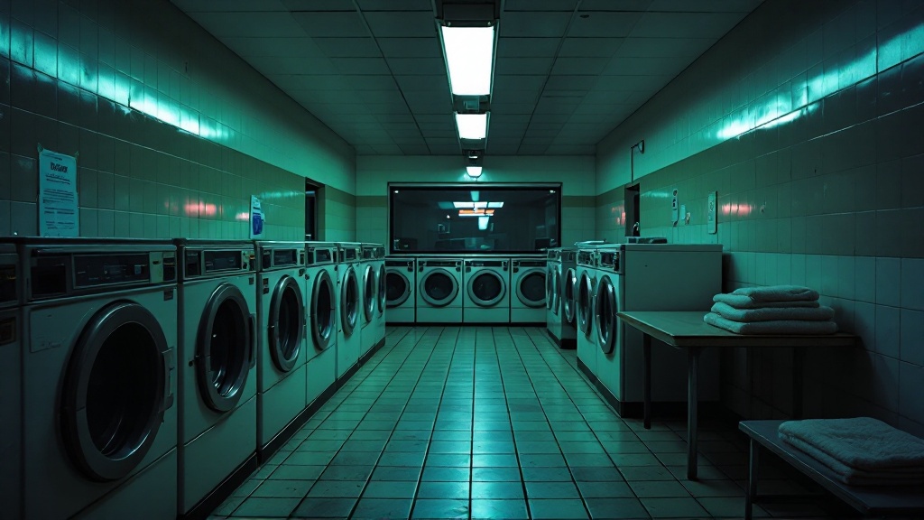 Scenes — Empty laundromat, late evening, from a pack prompt