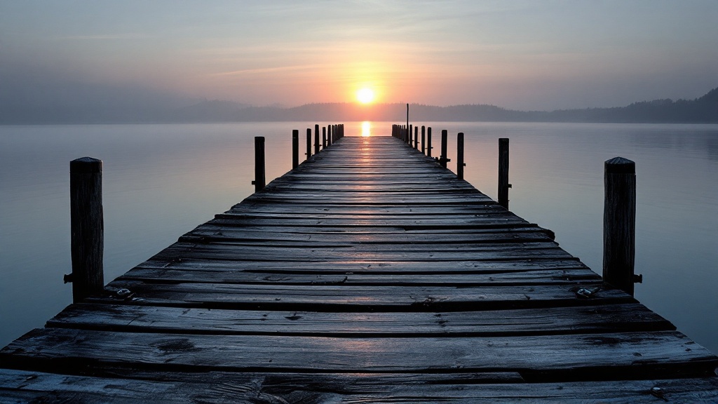 Empty pier at sunrise